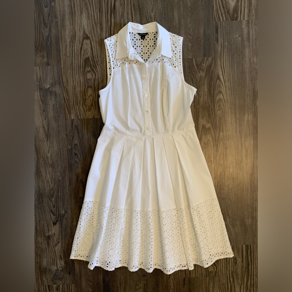 Ann Taylor Sz. 6 White Sleeveless Eyelet Shirt Dress